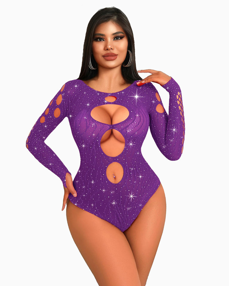 Strass Fischnetz-Bodysuits Mesh Top