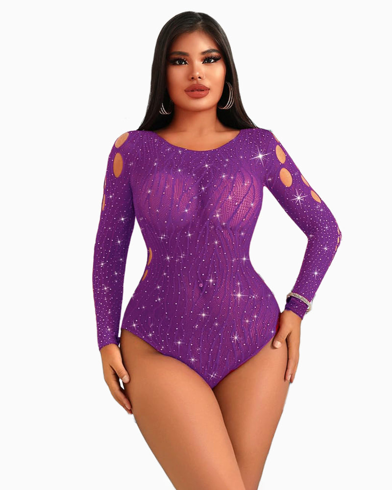 Strass Fischnetz-Bodysuits Mesh Top