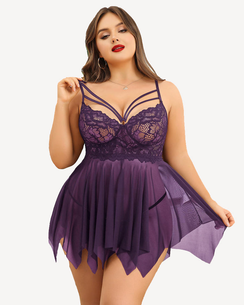 Plus Size Spitze Braut Babydoll Nachthemden
