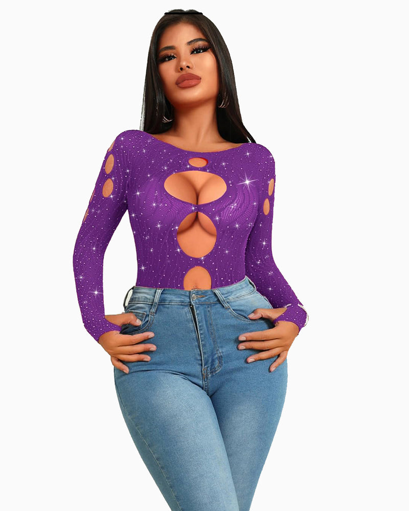 Strass Fischnetz-Bodysuits Mesh Top