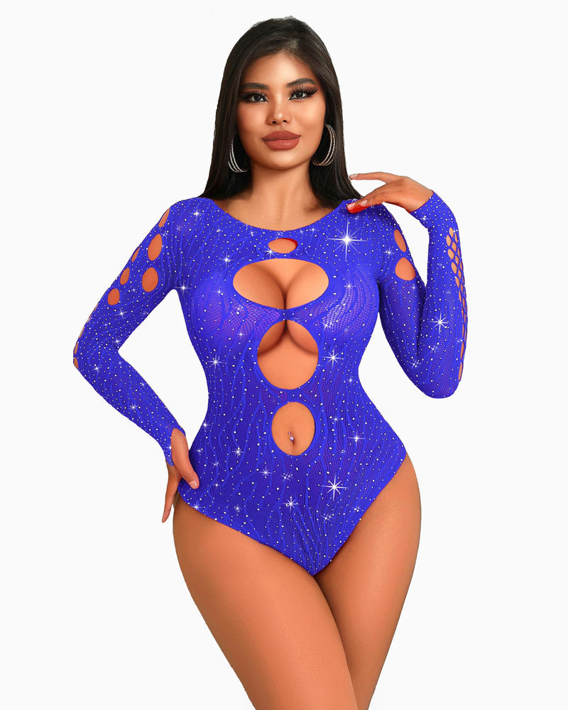 Strass Fischnetz-Bodysuits Mesh Top