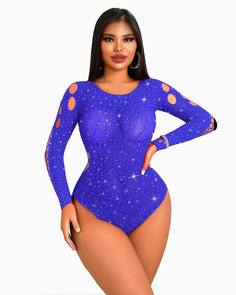 Strass Fischnetz-Bodysuits Mesh Top