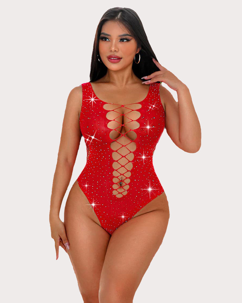 Mesh Fischnetz Strass Bodysuit