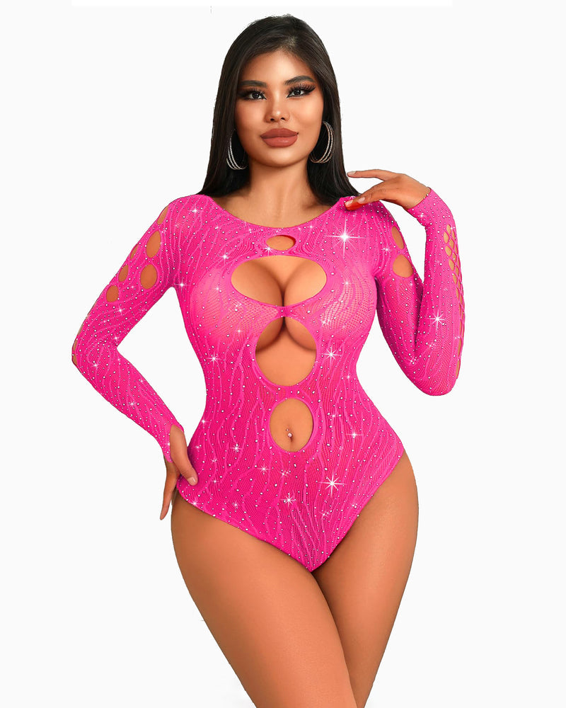 Strass Fischnetz-Bodysuits Mesh Top
