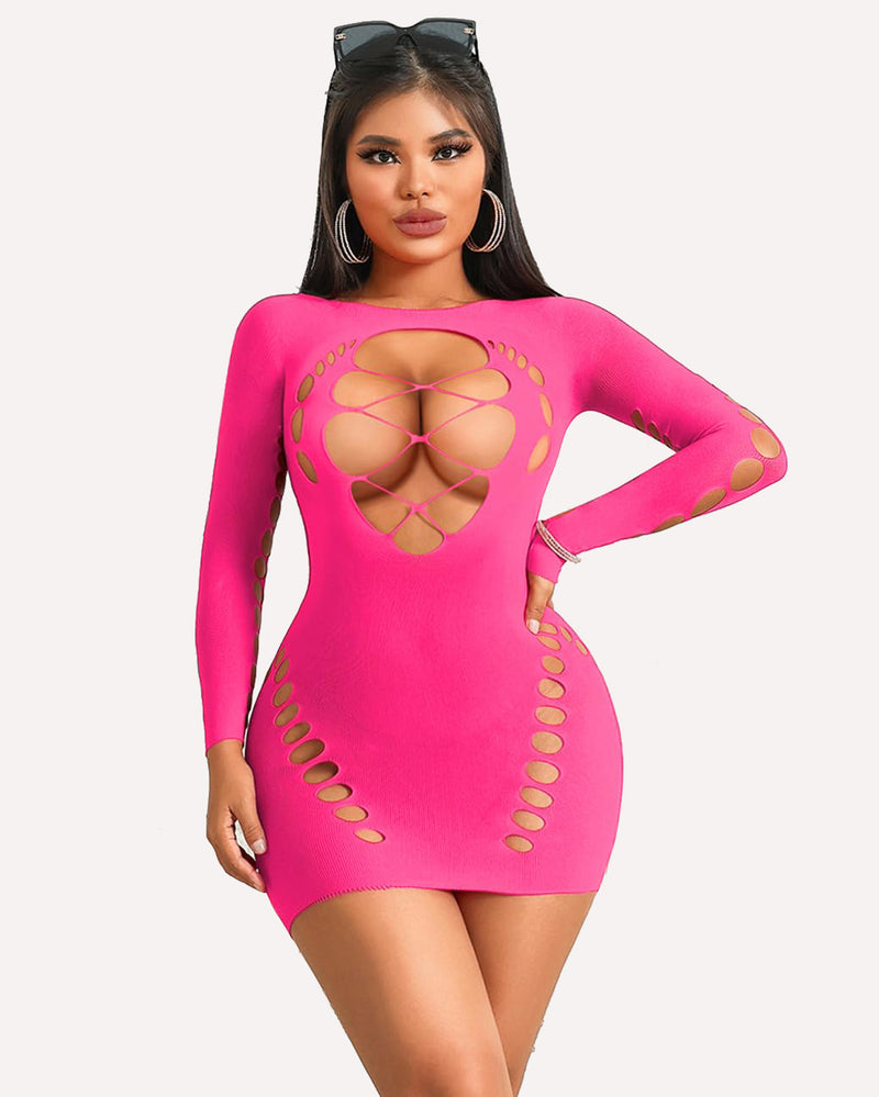 Fischnetz-Dessous Langärmeliges Mesh-Kleid