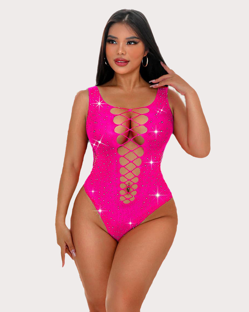 Mesh Fischnetz Strass Bodysuit