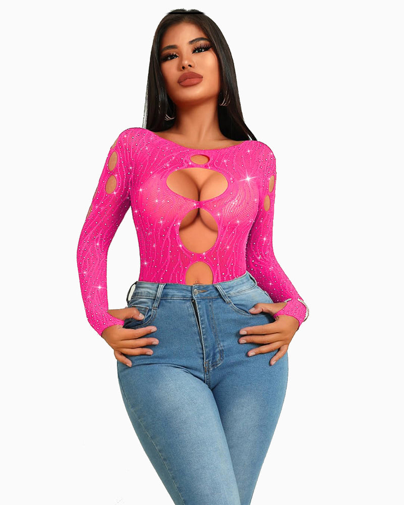 Strass Fischnetz-Bodysuits Mesh Top