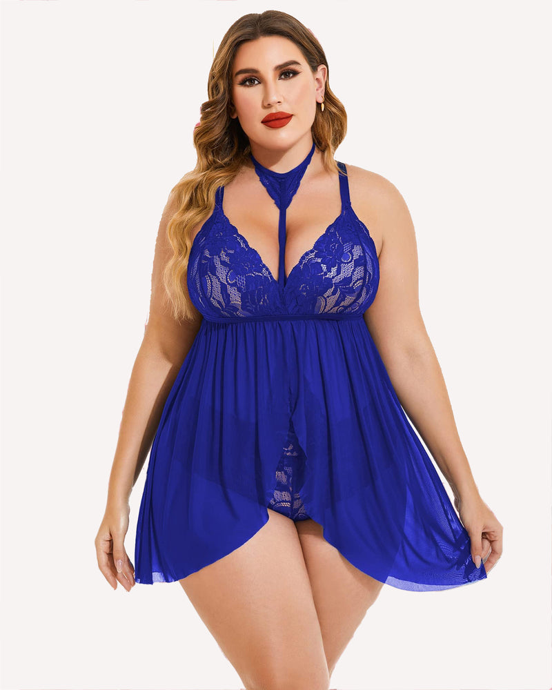 Plus Size Spitze Babydoll Mesh Choker Nachtwäsche
