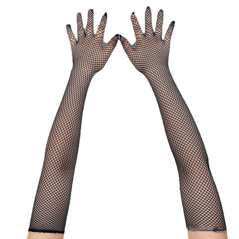 Langärmelige Handschuhe aus Fischnetz