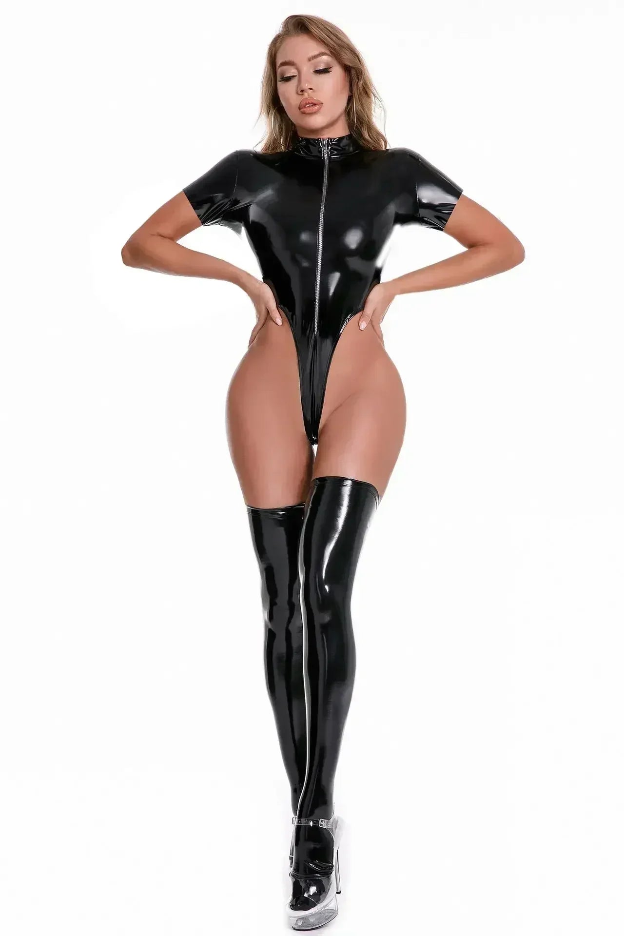 Sexy Latex Zipper Bodysuit