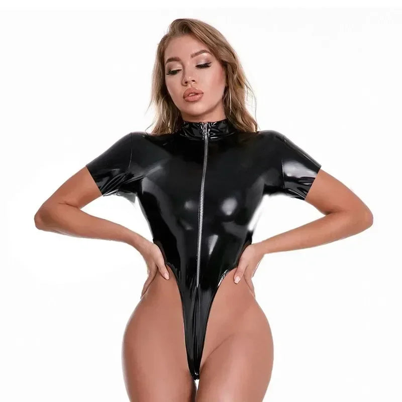 Sexy Latex Zipper Bodysuit