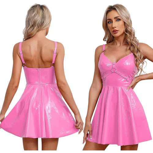 Glänzendes Leder Latex Kleid