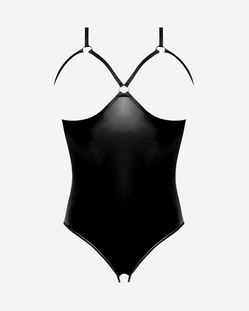 Leder PU Crotchless und Cupless Teddy