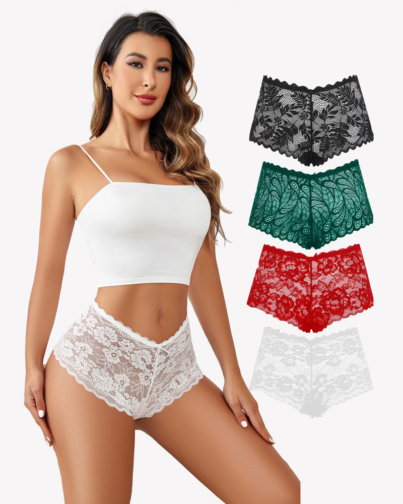 4 Stück Floral Lace Panties Mid-Rise Panty