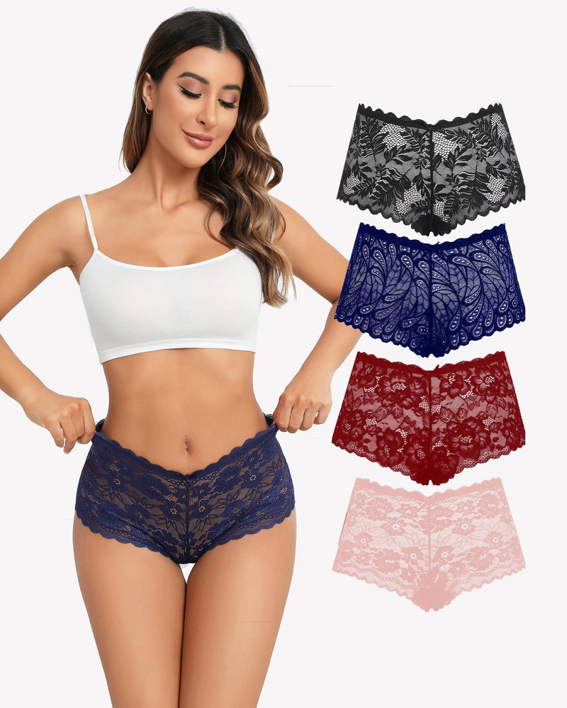 4 Stück Floral Lace Panties Mid-Rise Panty