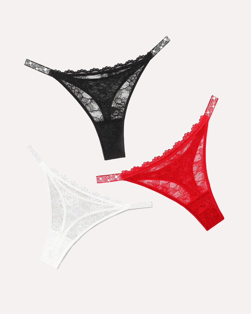 Tanga aus Spitze mit strassbesetztem Riemen