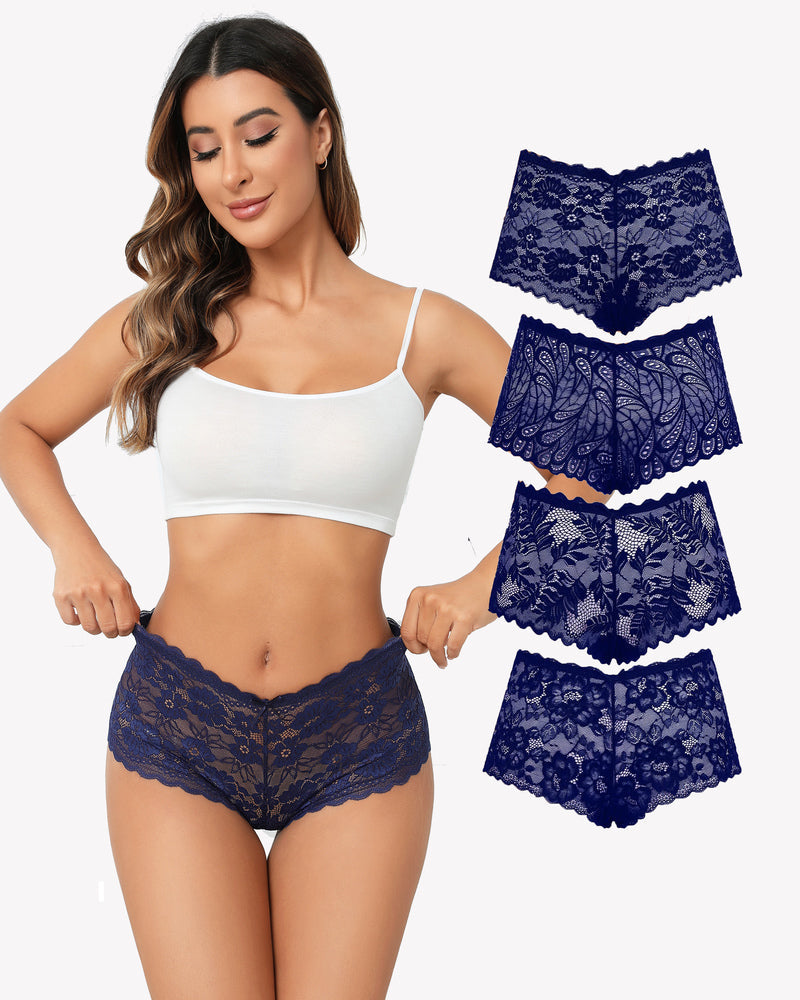 4 Stück Floral Lace Panties Mid-Rise Panty