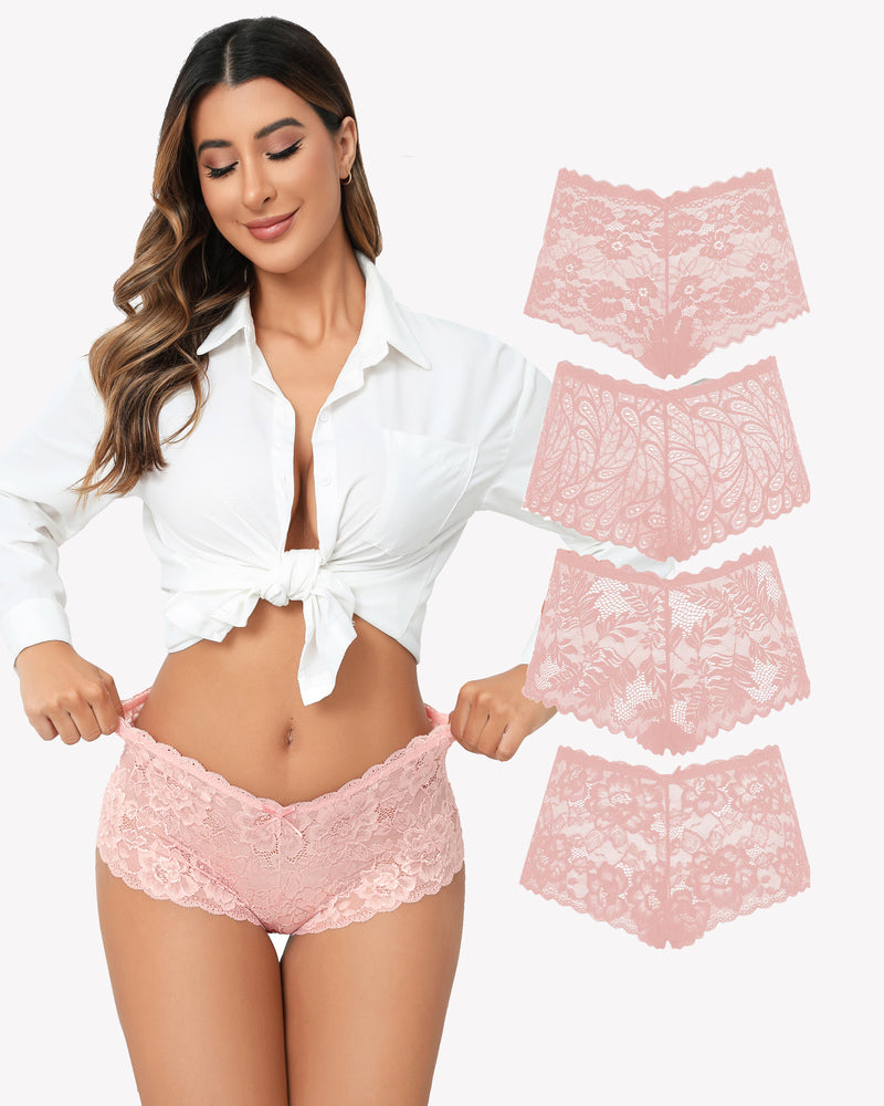 4 Stück Floral Lace Panties Mid-Rise Panty
