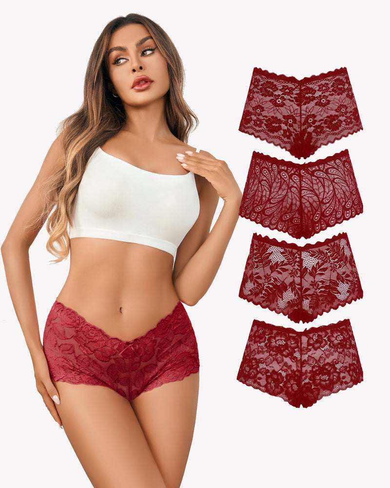4 Stück Floral Lace Panties Mid-Rise Panty