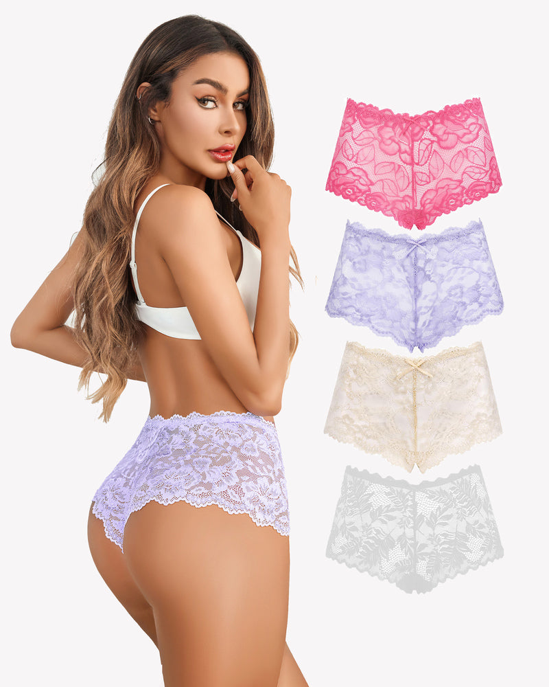 4 Stück Floral Lace Panties Mid-Rise Panty