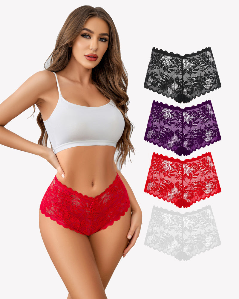 4 Stück Floral Lace Panties Mid-Rise Panty