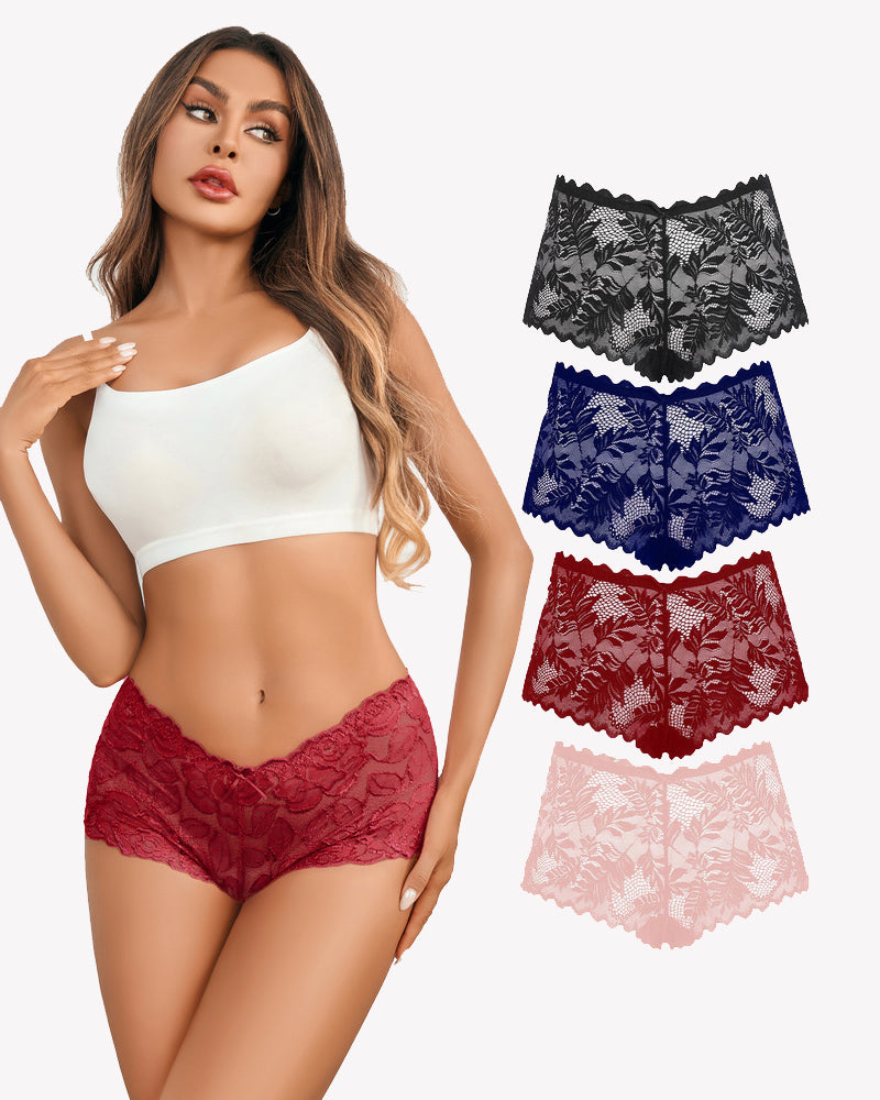 4 Stück Floral Lace Panties Mid-Rise Panty