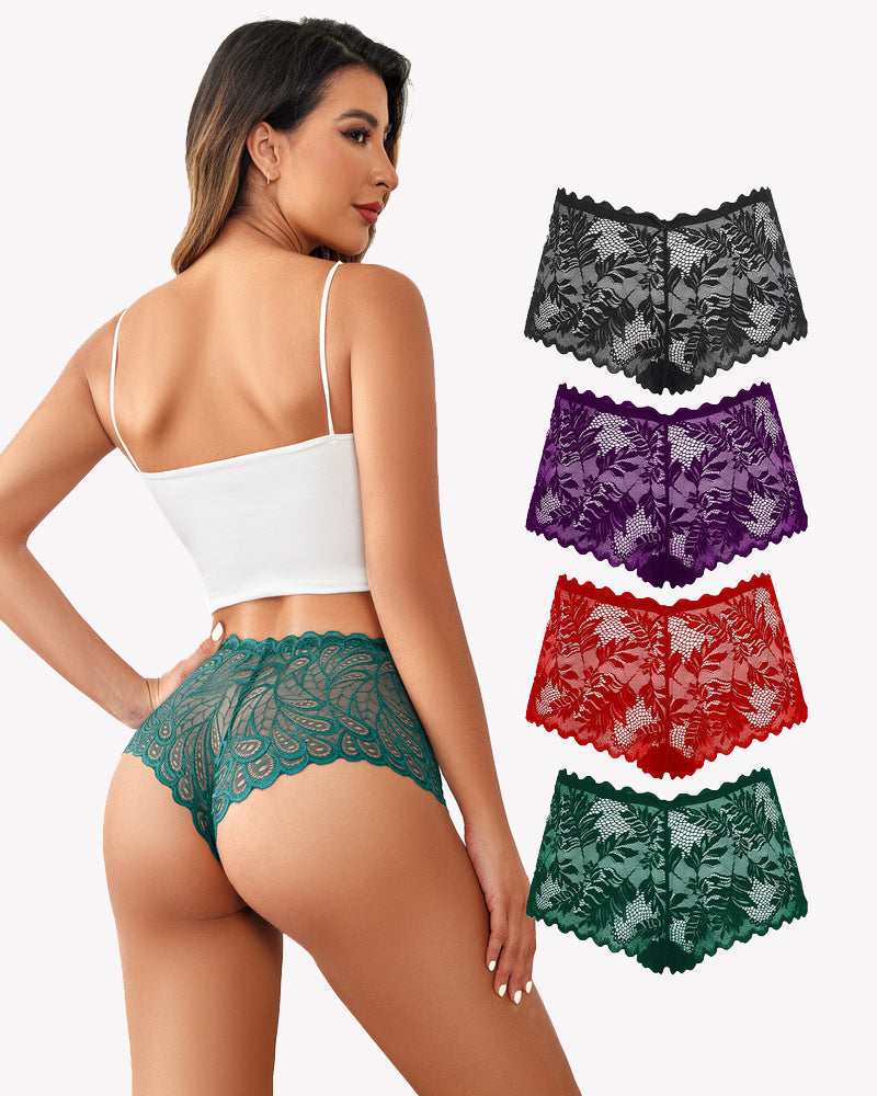 4 Stück Floral Lace Panties Mid-Rise Panty