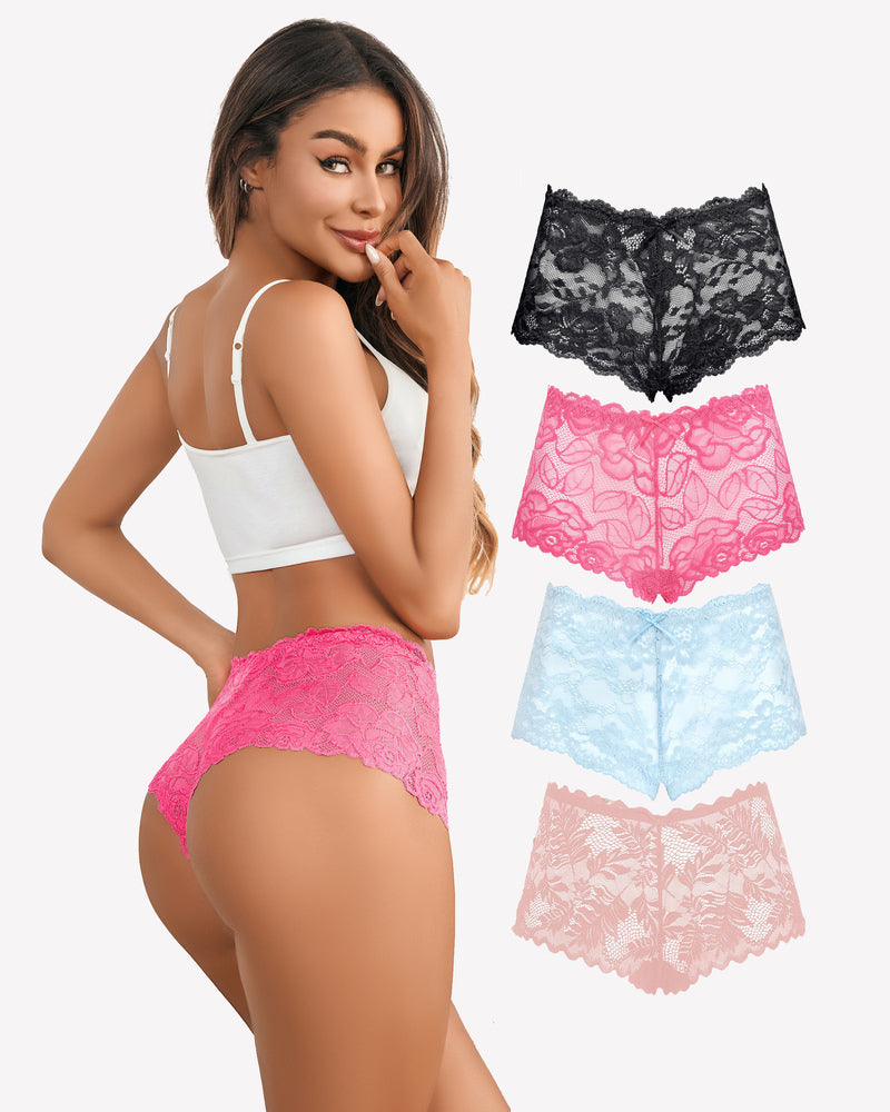4 Stück Floral Lace Panties Mid-Rise Panty