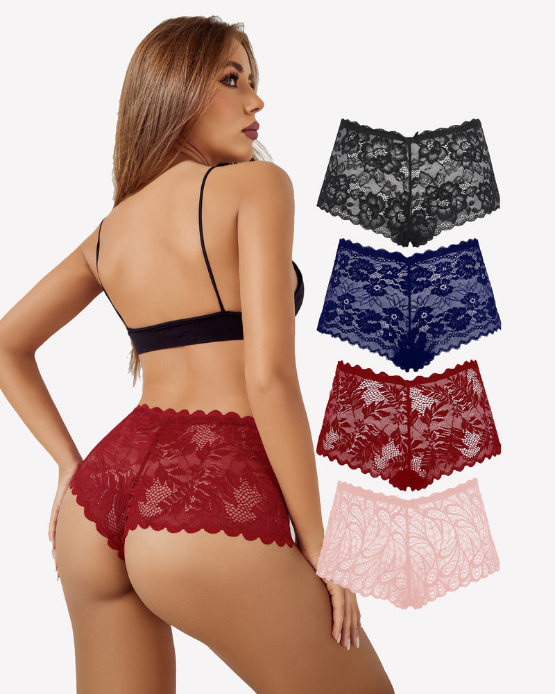 4 Stück Floral Lace Panties Mid-Rise Panty