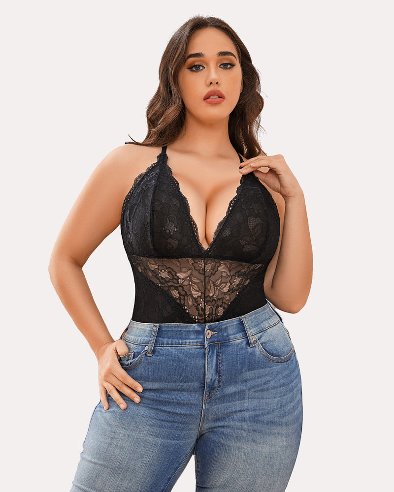 Pius Größe Snap Crotch Lace Bodysuit