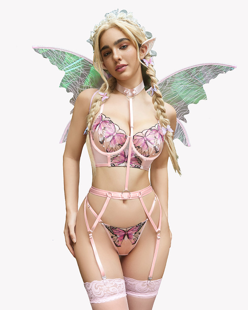 Bestickter Spitzen-BH und Panty-Set