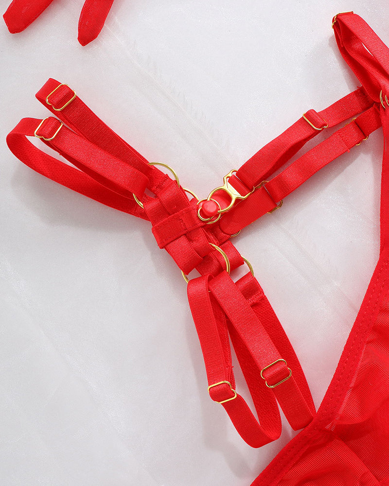Love Heart Kette Mesh 5PCS Dessous Set