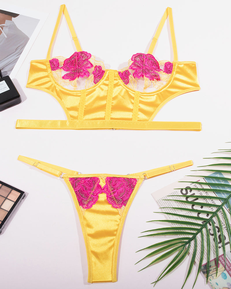 Rose Stickerei Spitze Dessous Set