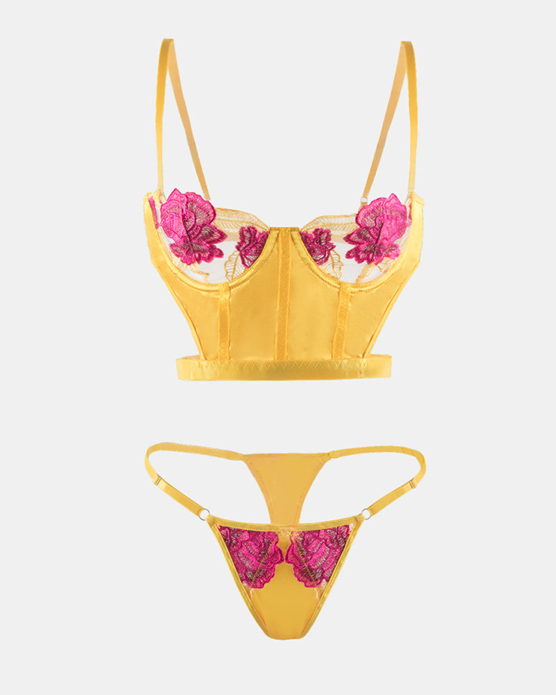 Rose Stickerei Spitze Dessous Set