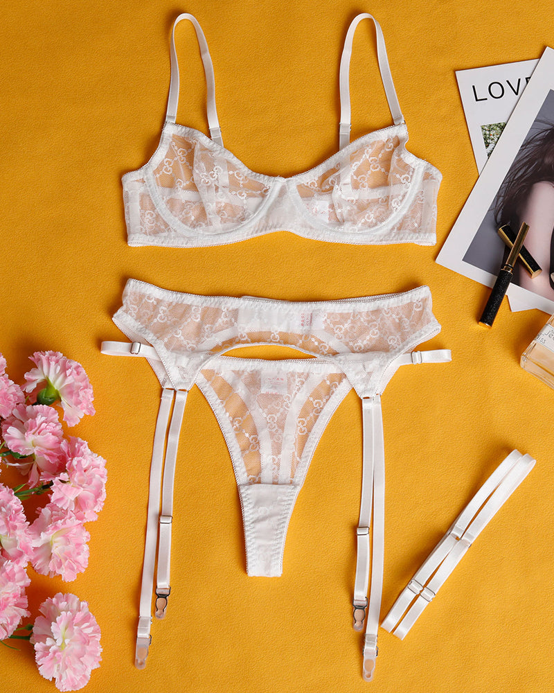 Elegantes Ketten-Dessous-Set aus transparenter Spitze