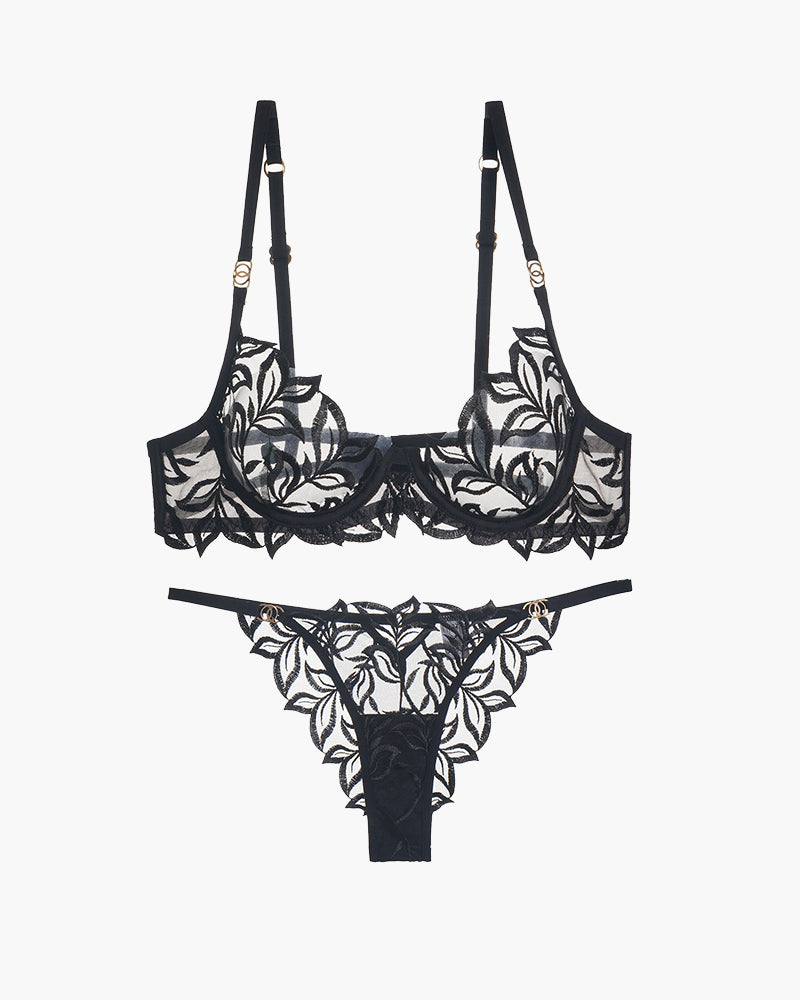 Bestickter Spitzen-BH und Panty 2 Sets
