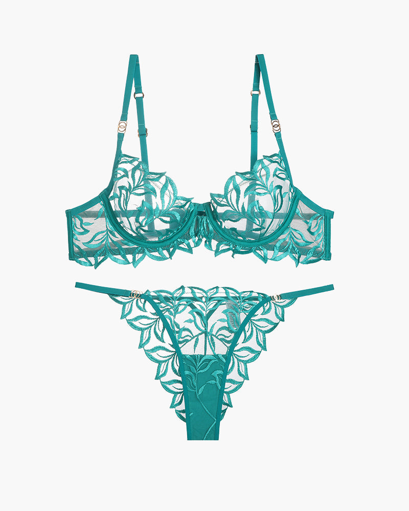 Bestickter Spitzen-BH und Panty 2 Sets