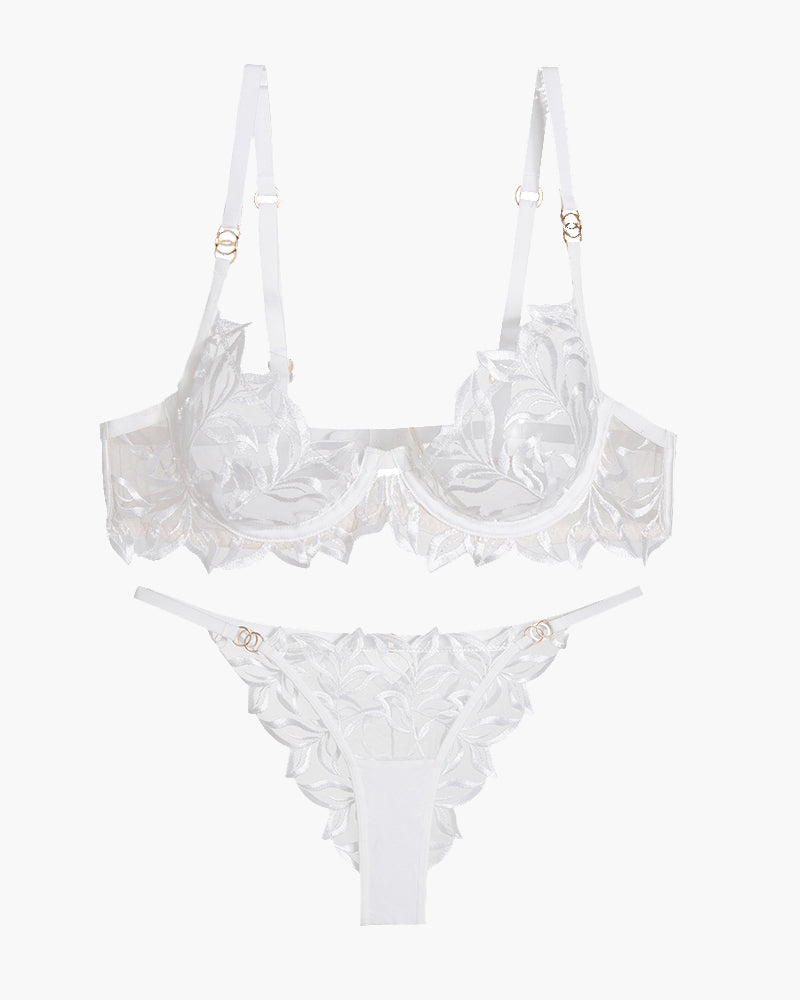 Bestickter Spitzen-BH und Panty 2 Sets