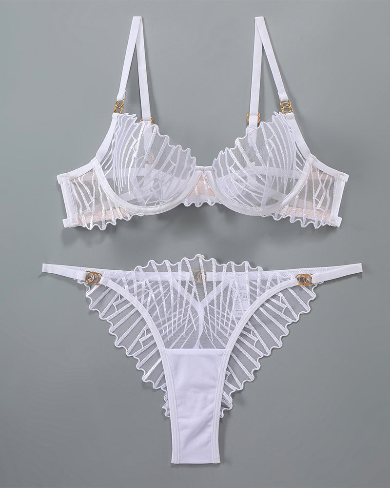 Dünner bestickter BH und Panty 2 Sets