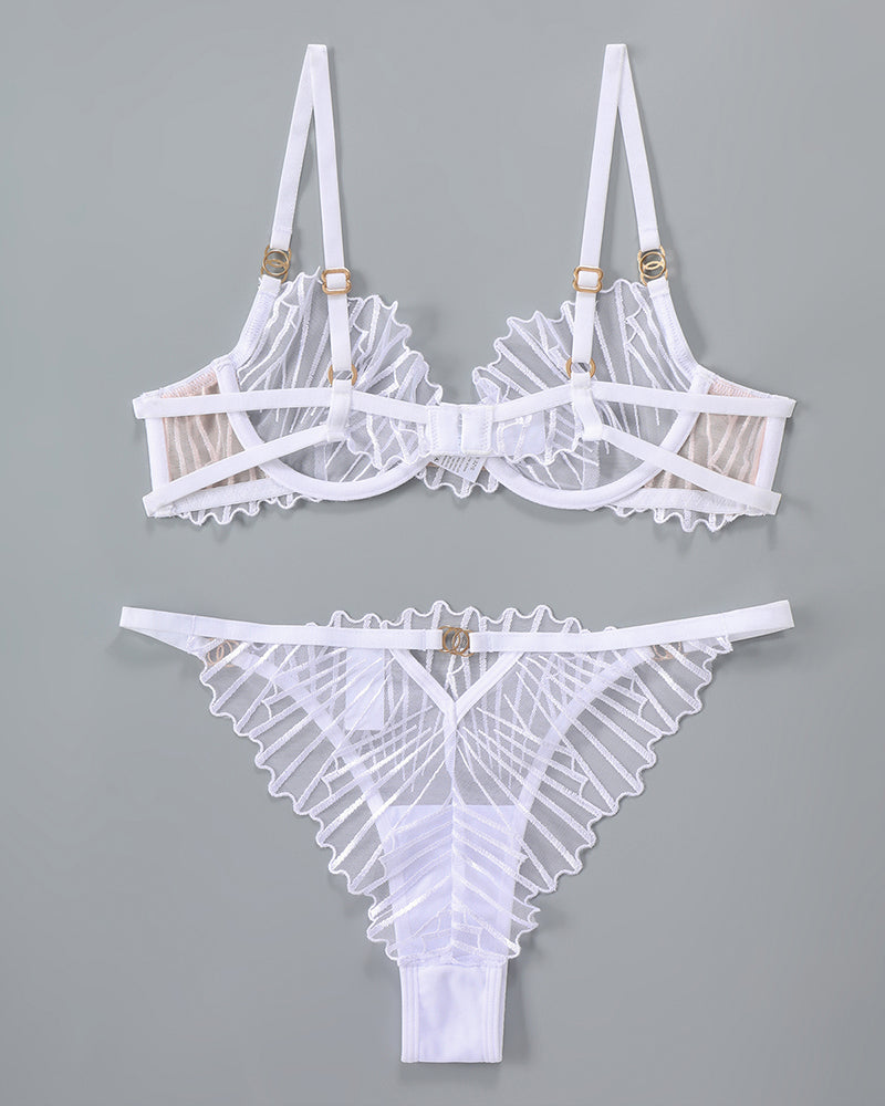 Dünner bestickter BH und Panty 2 Sets