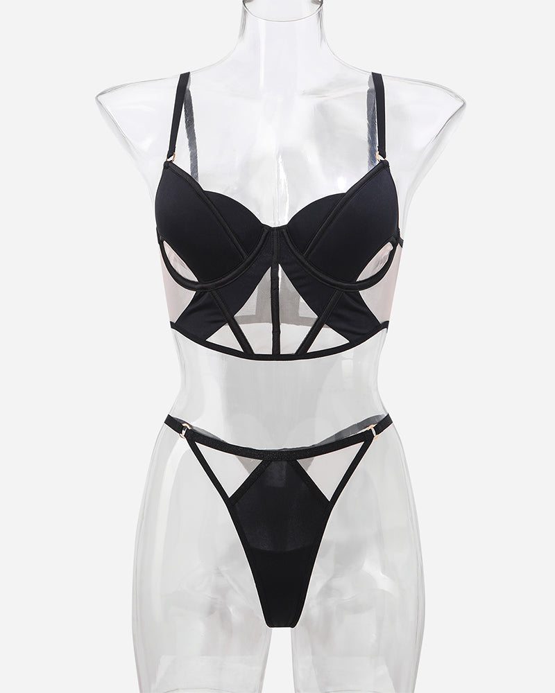 Push Up Mesh Hollow BH und Tanga Set