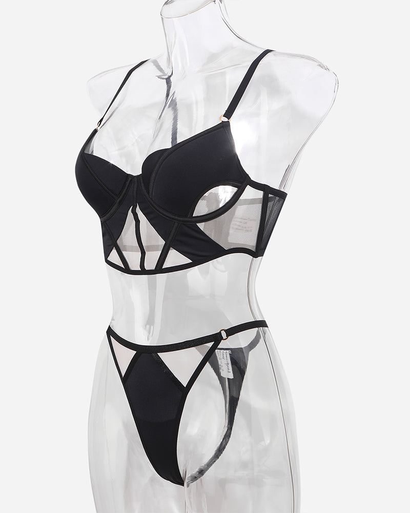 Push Up Mesh Hollow BH und Tanga Set