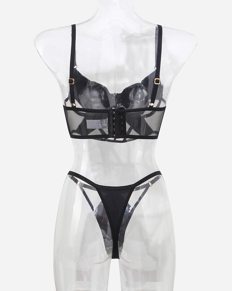 Push Up Mesh Hollow BH und Tanga Set