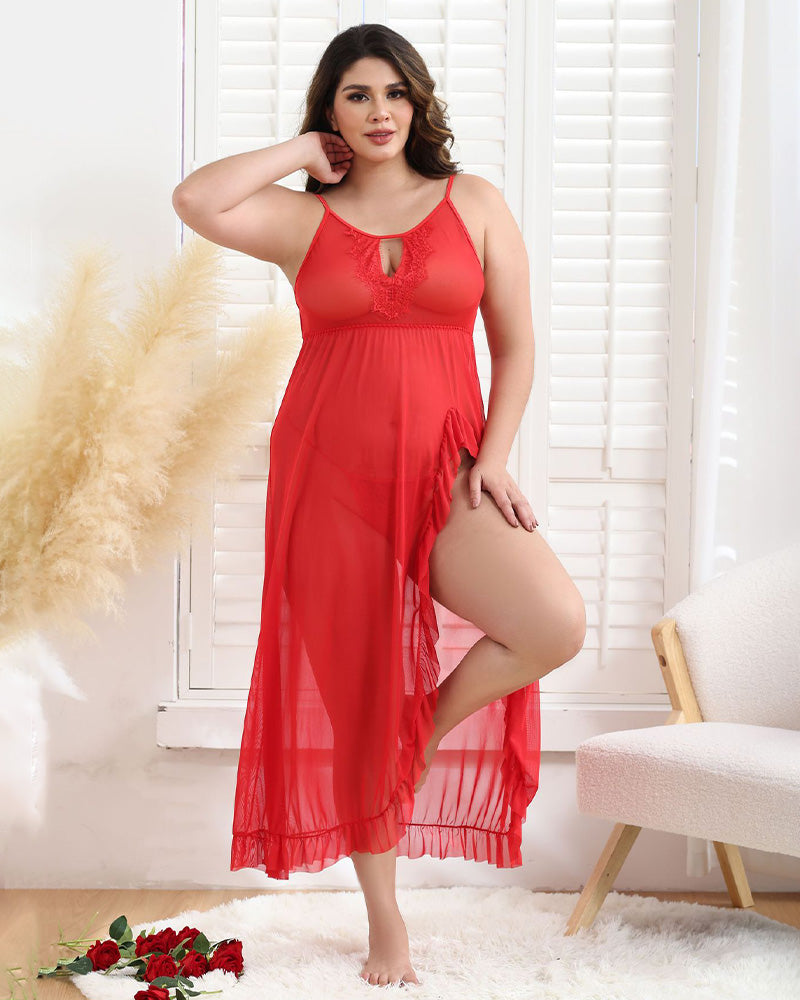 Plus Size Spitze Mesh Seite Schlitz Nachthemd