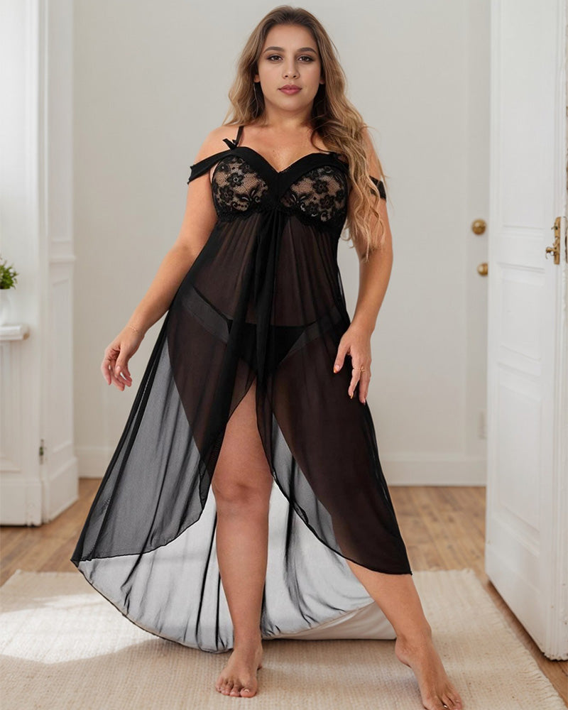 Plus Size Nachthemd mit tiefem V-Ausschnitt und Spitze