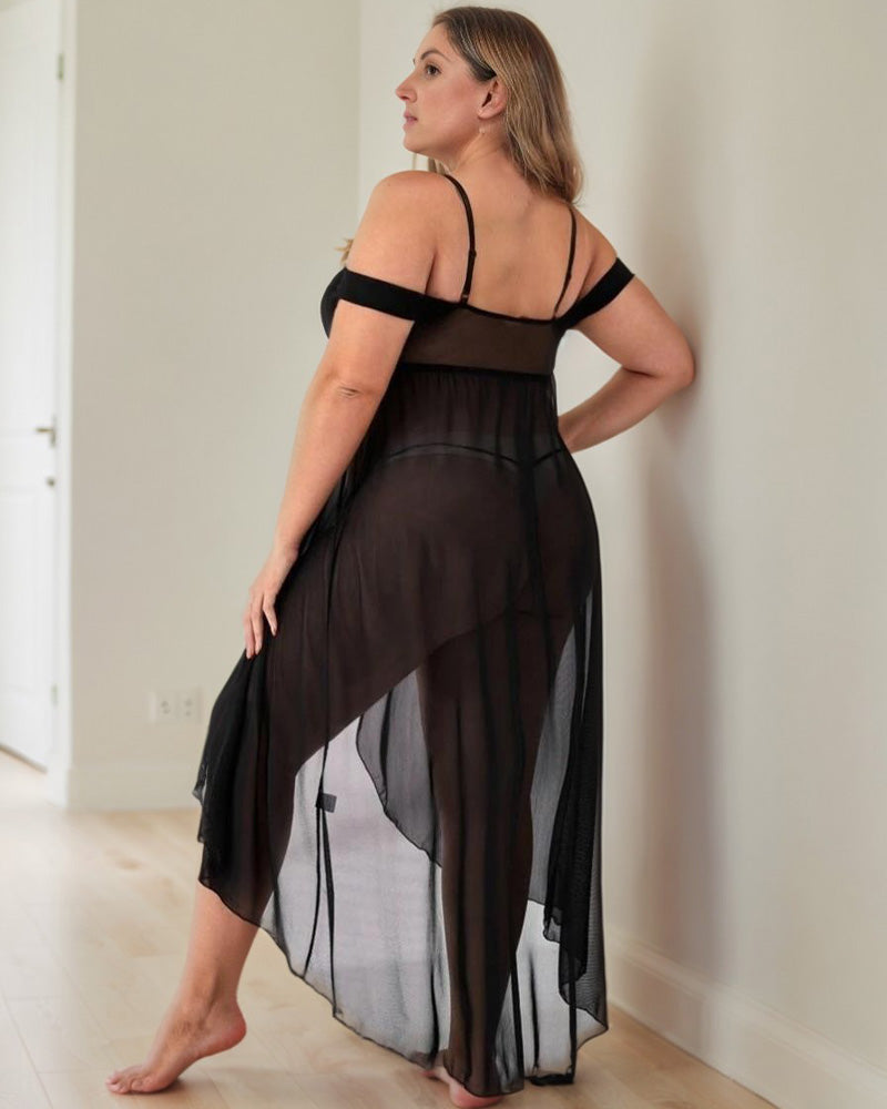 Plus Size Nachthemd mit tiefem V-Ausschnitt und Spitze