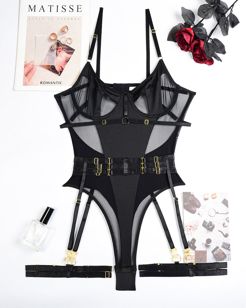 Erotischer Bodysuit Dessous Set mit Strumpfband
