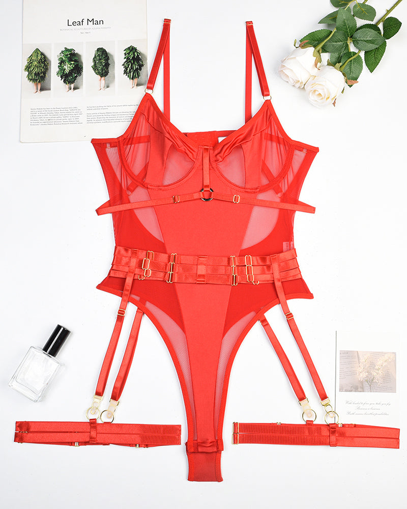 Erotischer Bodysuit Dessous Set mit Strumpfband