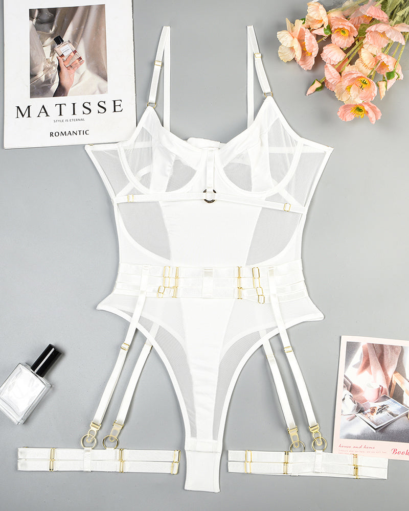 Erotischer Bodysuit Dessous Set mit Strumpfband