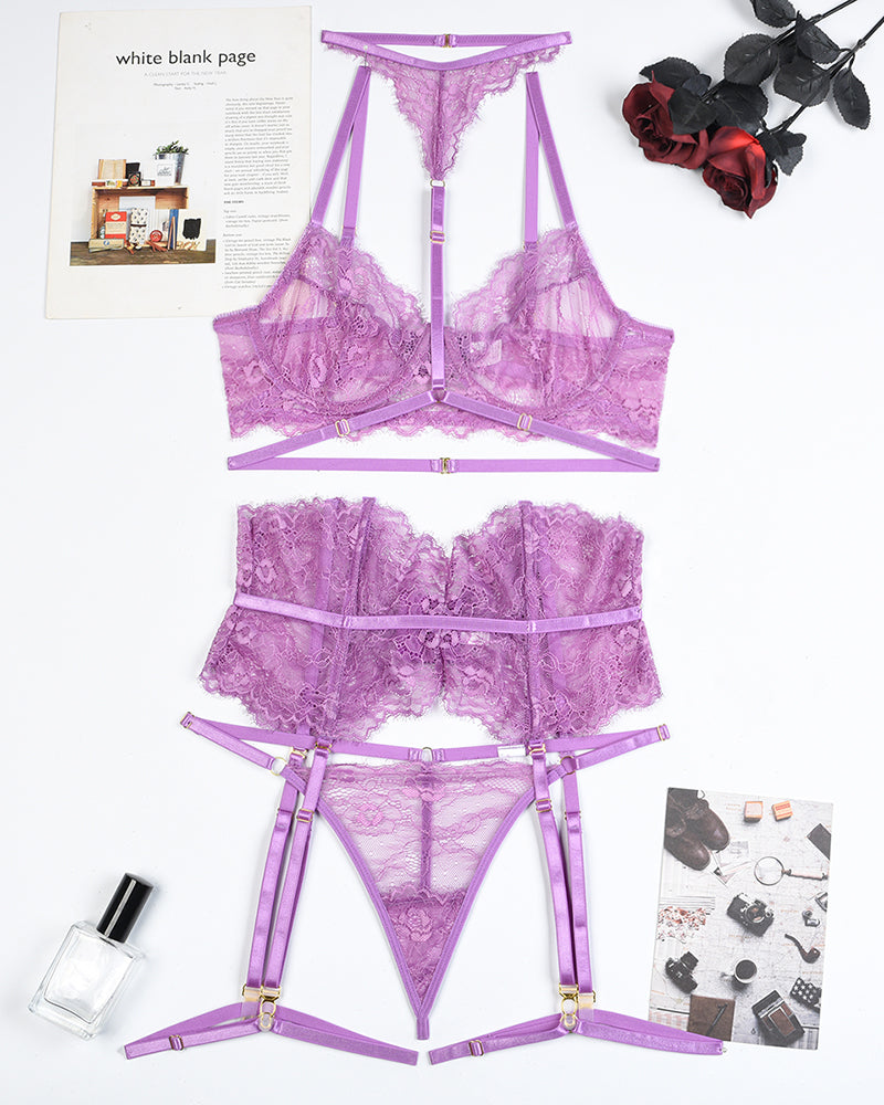Lace Bra & Panty Set with Garter Belt